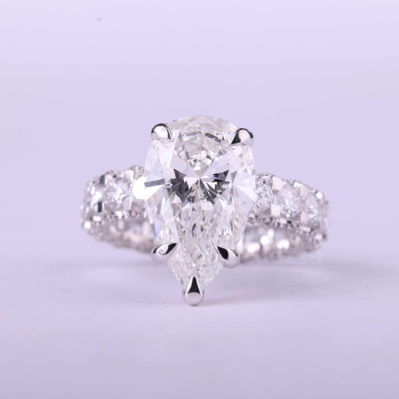 4.0CT Pear Cut Diamond Pave Setting Full Eternity Engagement Ring