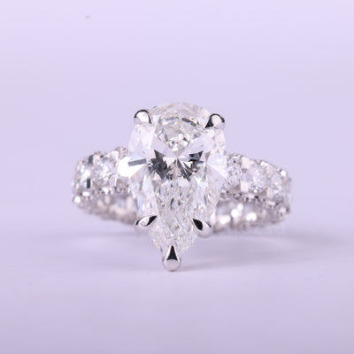 4.0CT Pear Cut Diamond Pave Setting Full Eternity Engagement Ring