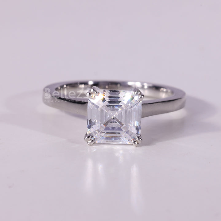 1.0CT Asscher Cut Solitaire Diamond Moissanite Engagement Ring