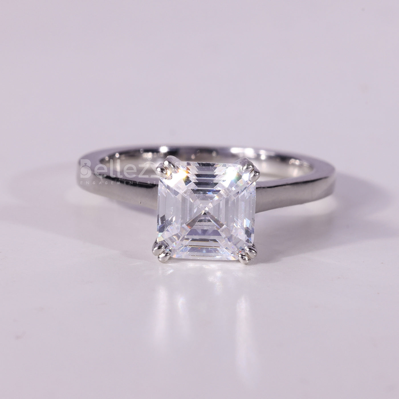 1.0CT Asscher Cut Solitaire Diamond Moissanite Engagement Ring