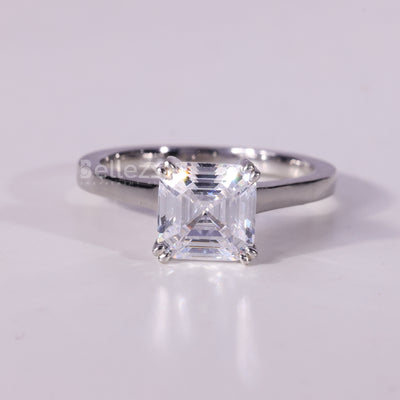 1.0CT Asscher Cut Solitaire Diamond Moissanite Engagement Ring