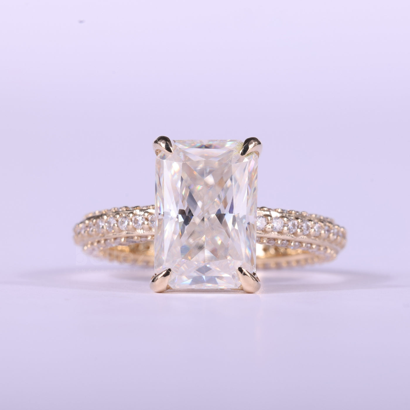 1.50CT Radiant Cut Three Side Pave Setting Moissanite Engagement Ring