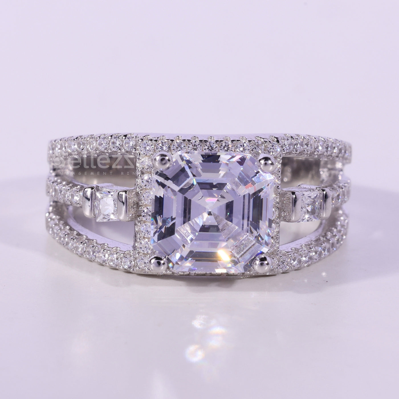 1.0CT Asscher Cut Cluster Diamond Moissanite Engagement Ring