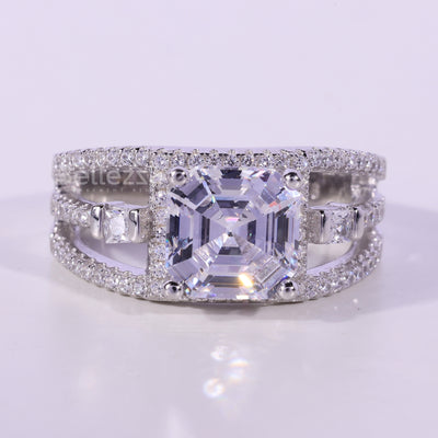 1.0CT Asscher Cut Cluster Diamond Moissanite Engagement Ring