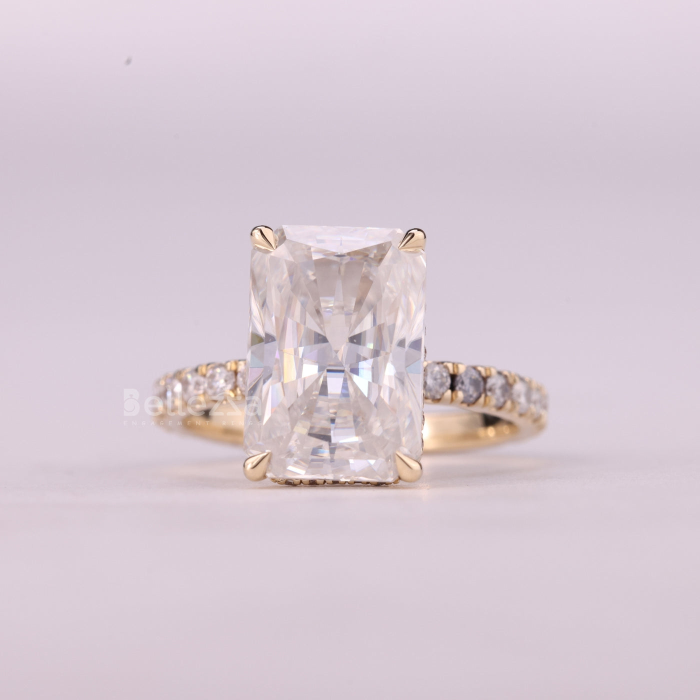 5.0CT Radiant Cut Hidden Halo Pave Setting Moissanite Engagement Ring