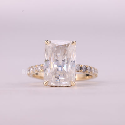5.0CT Radiant Cut Hidden Halo Pave Setting Moissanite Engagement Ring