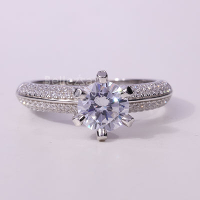 0.75CT Round Cut Cluster Diamond Moissanite Engagement Ring
