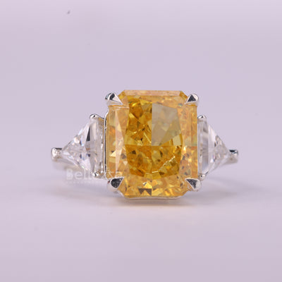 3.0CT Yellow Radiant Cut Three Stone Moissanite Engagement Ring