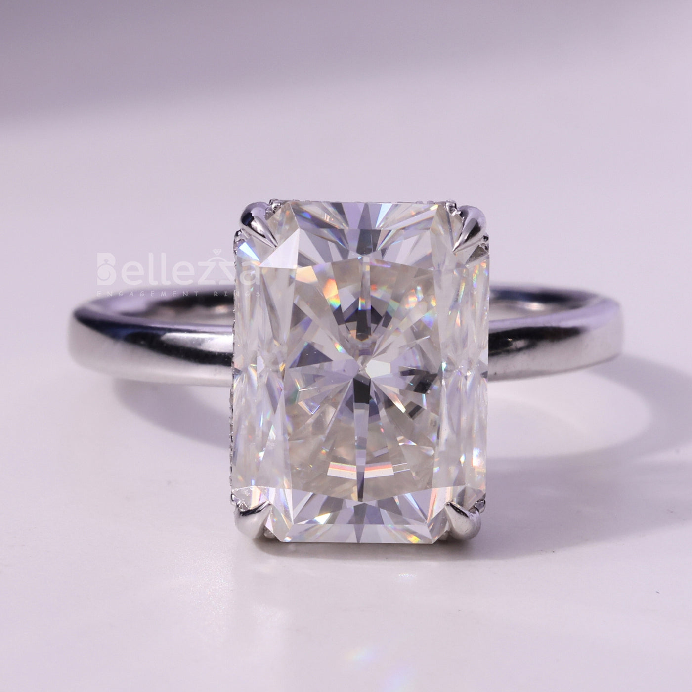3.0CT Radiant Cut Hidden Halo Moissanite Engagement Ring