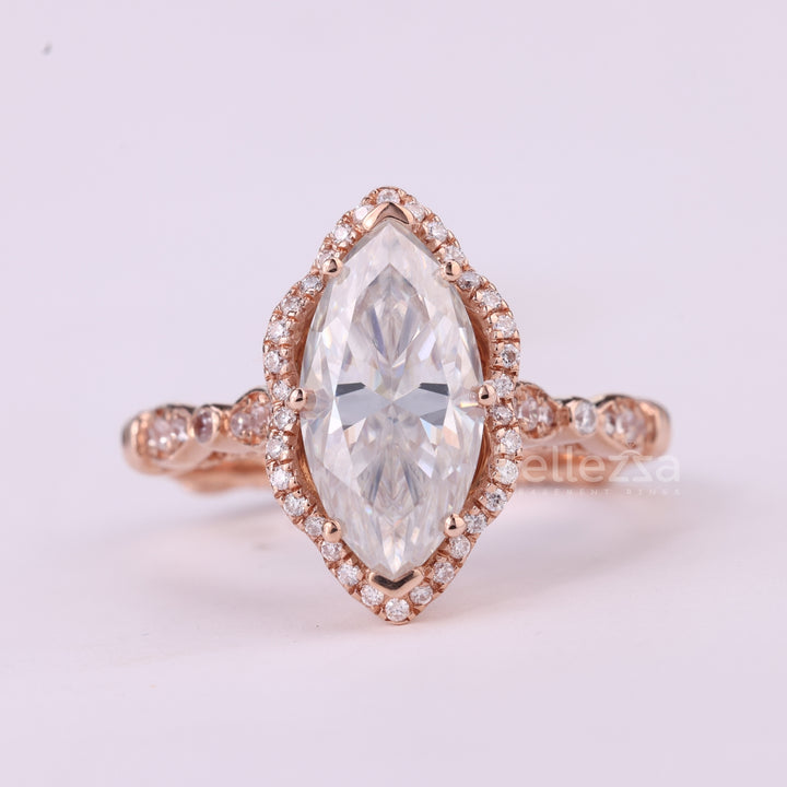 2.50CT Marquise Cut Vintage Inspired Halo Moissanite Engagement Ring