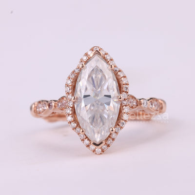 2.50CT Marquise Cut Vintage Inspired Halo Moissanite Engagement Ring