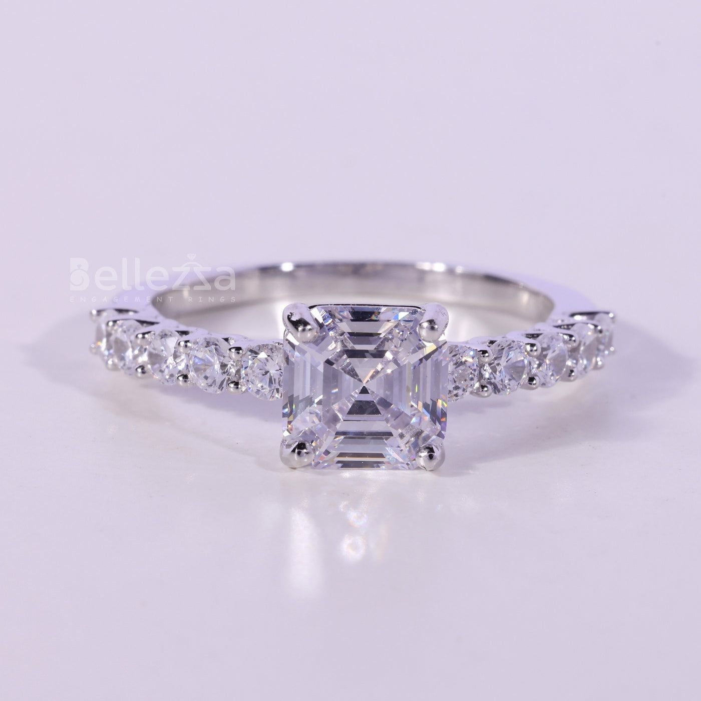 1.0CT Asscher Cut Pave Setting Moissanite Engagement Ring