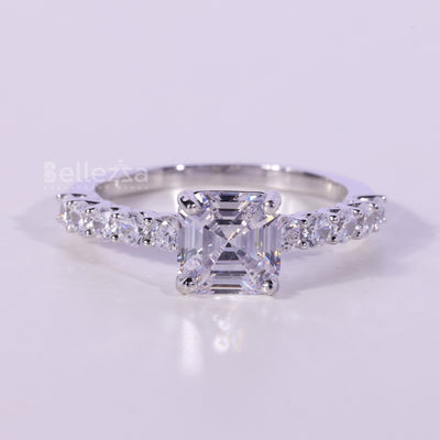 1.0CT Asscher Cut Pave Setting Moissanite Engagement Ring