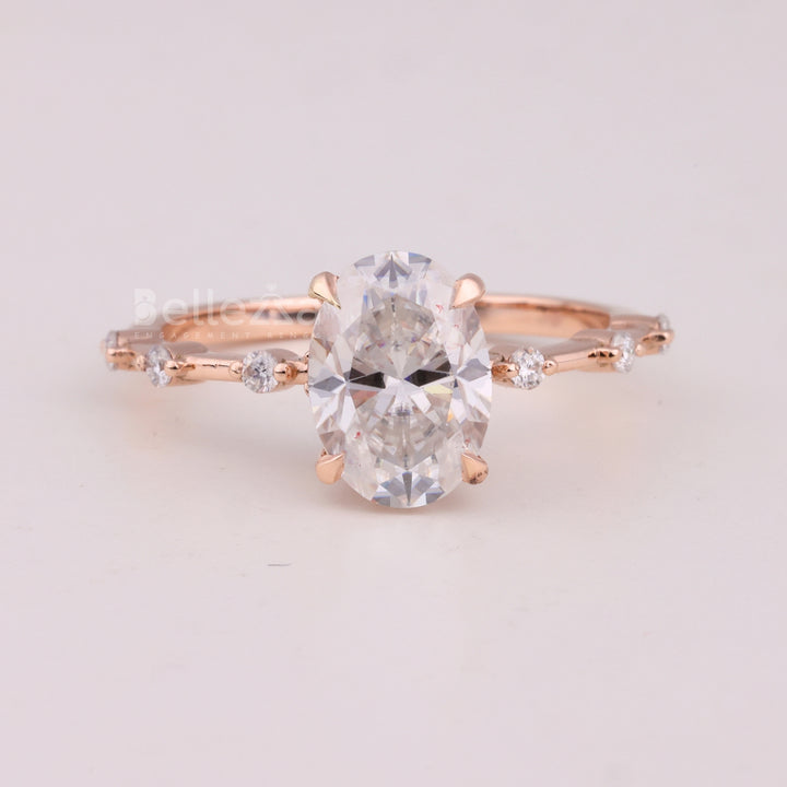 1.50CT Oval Cut Diamond Petite Pave Setting Moissanite Engagement Ring