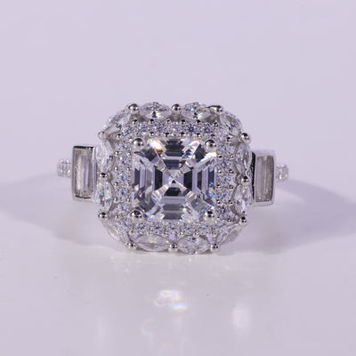 1.0CT Asscher Cut Cluster Diamond Moissanite Engagement Ring