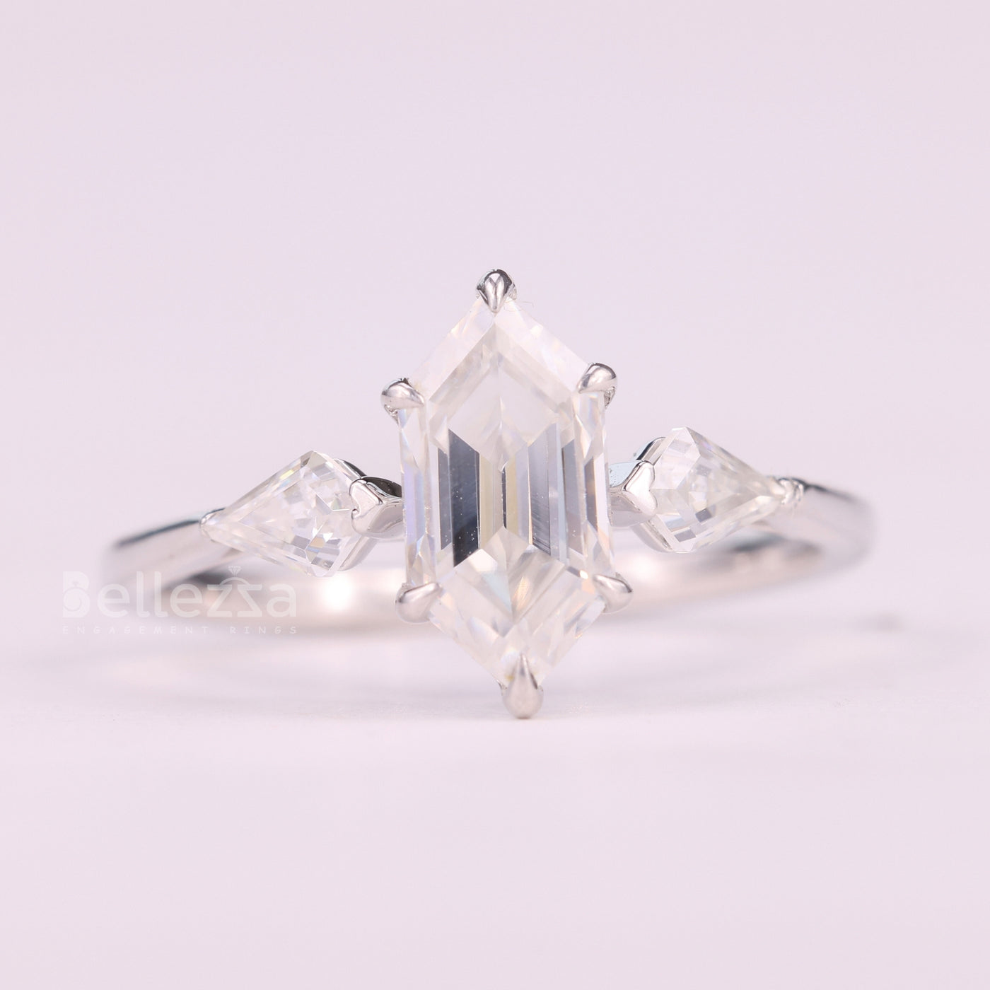 1.0CT Elongated Hexagon Cut Diamond Three Stone Engagement Ring