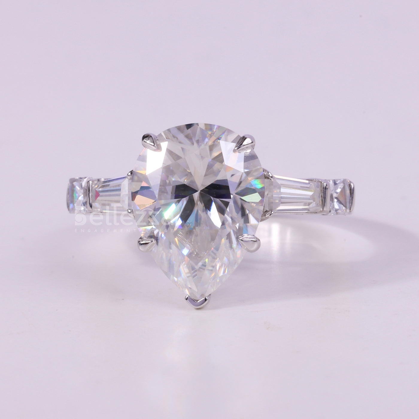 1.0CT Pear Cut Three Stone Moissanite Engagement Ring