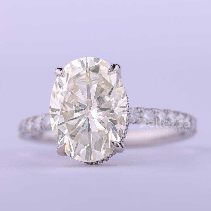 1.50CT Oval Cut Pave Setting Moissanite Engagement Ring
