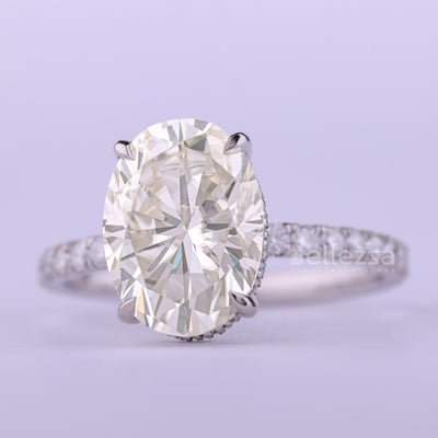 1.50CT Oval Cut Pave Setting Moissanite Engagement Ring