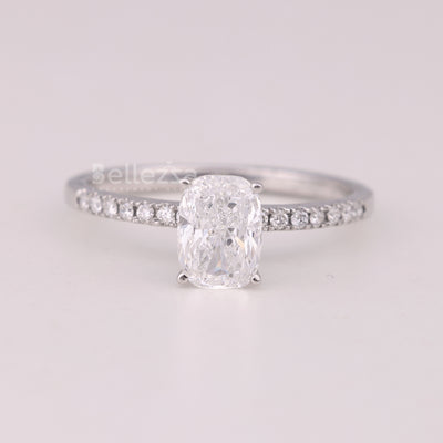 1.0CT Elongated Cushion Cut Pave Setting Engagement Ring