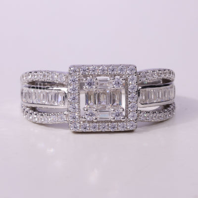 Round & Baguette cut Cluster Diamond Moisssanite Engagement Ring