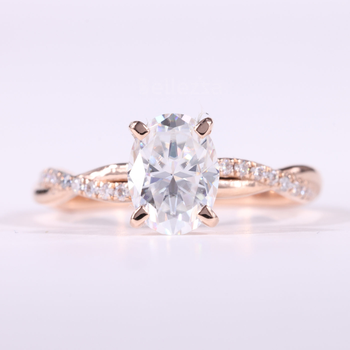 1.0CT Oval Cut Twisted Pave Setting Moissanite Engagement Ring