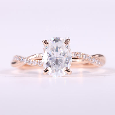 1.0CT Oval Cut Twisted Pave Setting Moissanite Engagement Ring