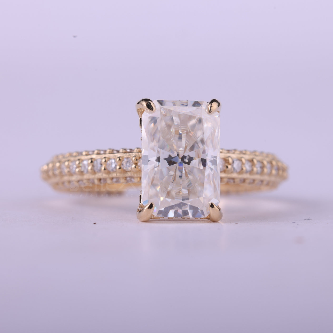 1.0CT Radiant Cut Three Side Pave Setting Moissanite Engagement Ring