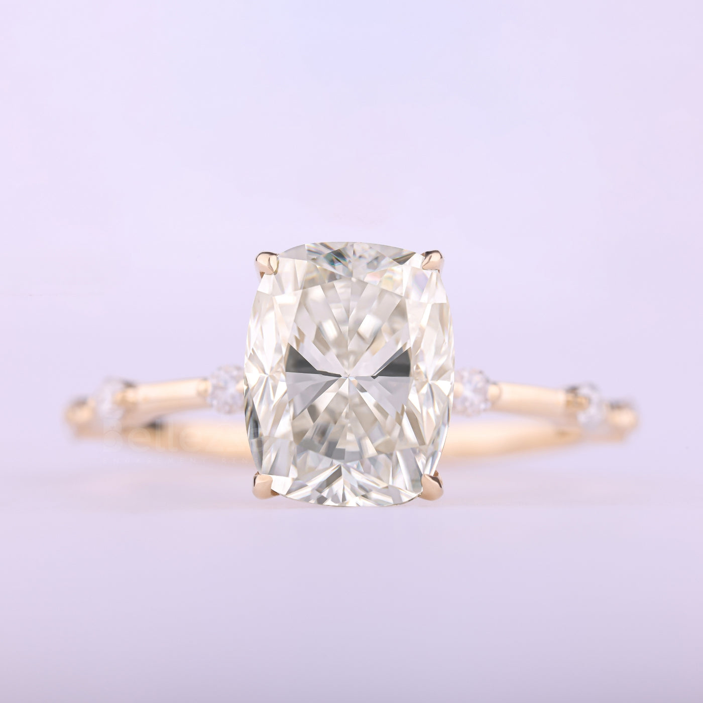 2.0CT Elongated Cushion Cut Petite Pave Setting Moissanite Engagement Ring