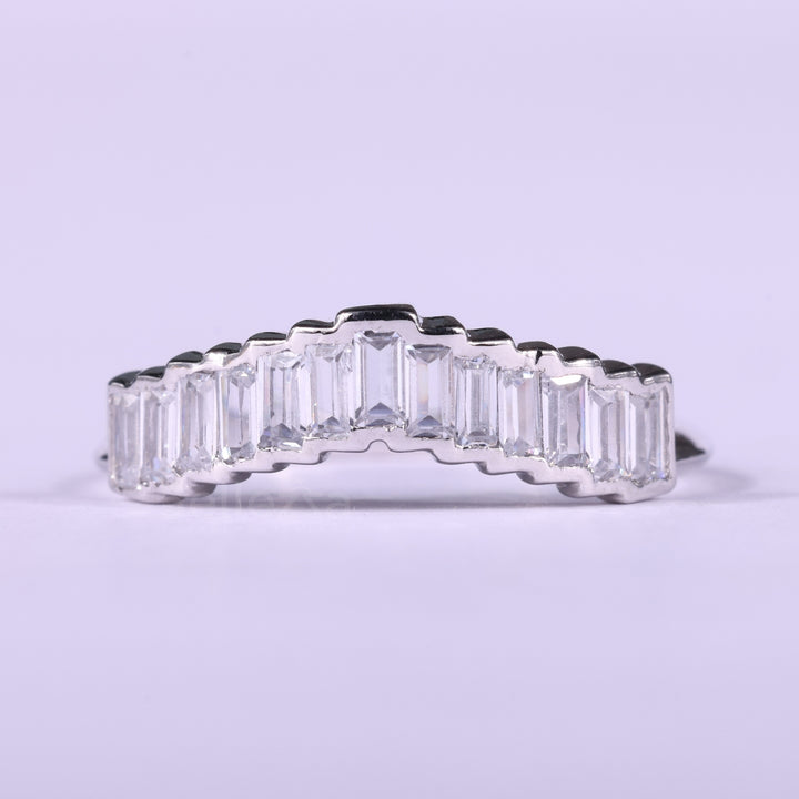 Baguette Cut Curved Channel Setting Moissanite Wedding Band