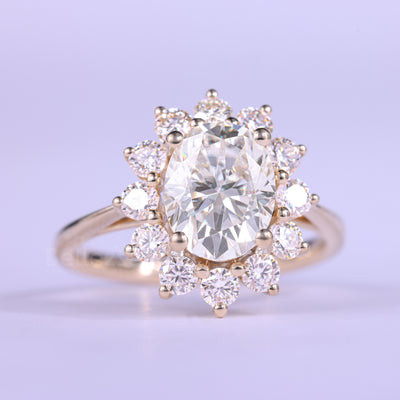 1.50CT Oval Cut Halo Diamond Moissanite Engagement Ring