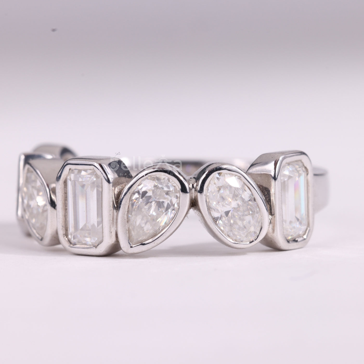 Multi Diamond Bezel Setting Moissanite Wedding Band