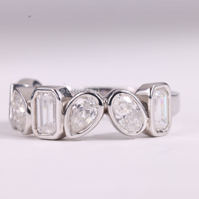 Multi Diamond Bezel Setting Moissanite Wedding Band