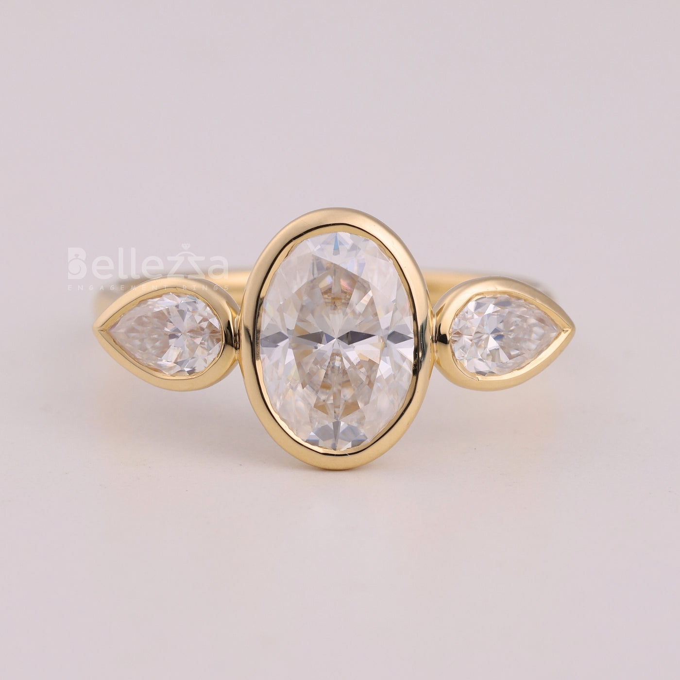 1.50CT Oval Cut Bezel Setting Three Stone Engagement Ring