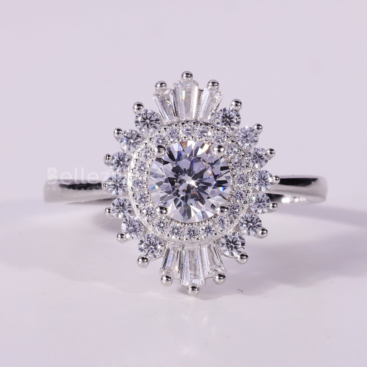 0.50CT Round Cut Halo Cluster Diamond Moissanite Engagement Ring