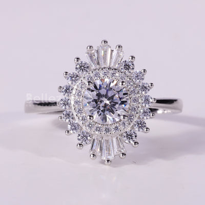 0.50CT Round Cut Halo Cluster Diamond Moissanite Engagement Ring