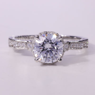 1.0CT Round Cut Cluster Diamond Moissanite Engagement Ring