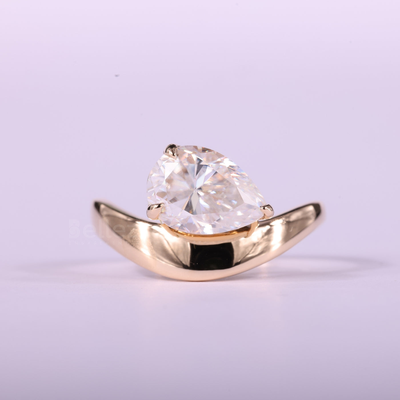 1.50CT East-West Pear Cut Diamond Curved Solitaire Engagement Ring