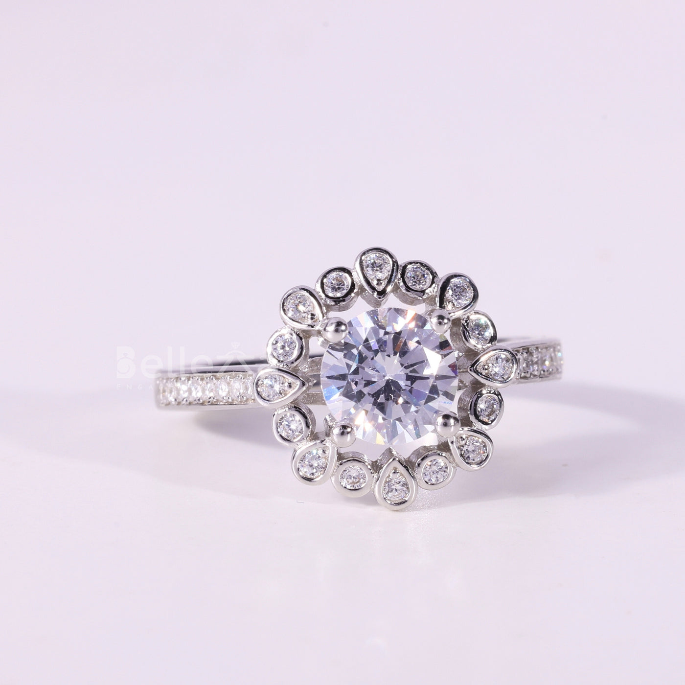1.0CT Round Cut Unique Cluster Bezel Setting Engagement Ring