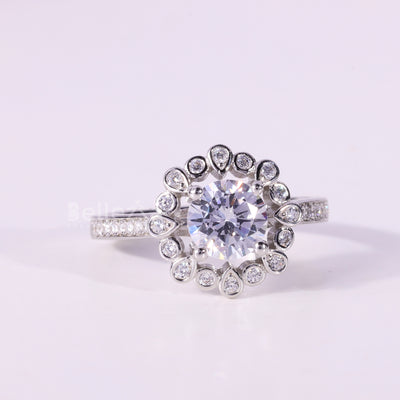 1.0CT Round Cut Unique Cluster Bezel Setting Engagement Ring