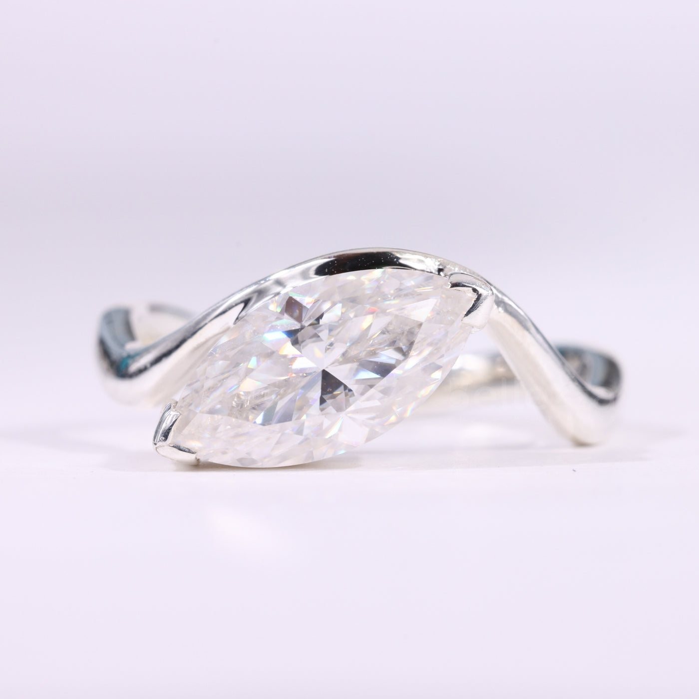 2.0CT Marquise Cut Solitaire Curved Moissanite Engagement Ring
