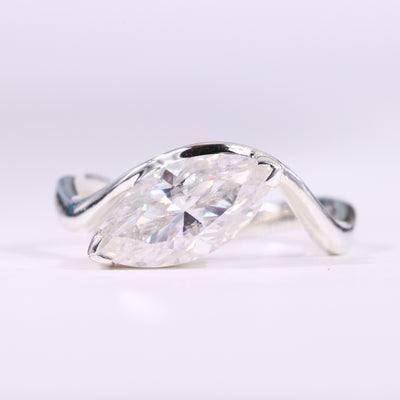 2.0CT Marquise Cut Solitaire Curved Moissanite Engagement Ring
