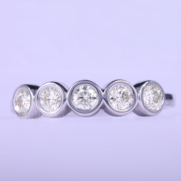 1.20CTW Round Cut Bezel Set Half Eternity Wedding Band