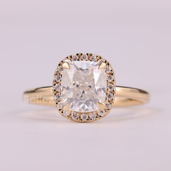 1.0CT Elongated Cushion Cut Halo Setting Engagement Ring