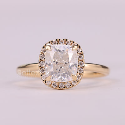 1.0CT Elongated Cushion Cut Halo Setting Engagement Ring