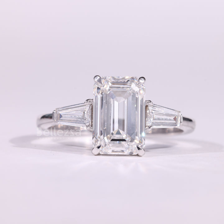 1.50CT Emerald Cut Diamond Three Stone Moissanite Engagement Ring
