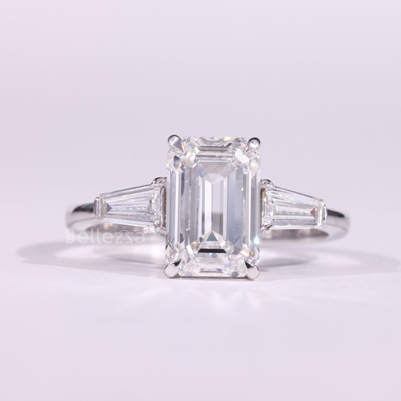 1.50CT Emerald Cut Diamond Three Stone Moissanite Engagement Ring