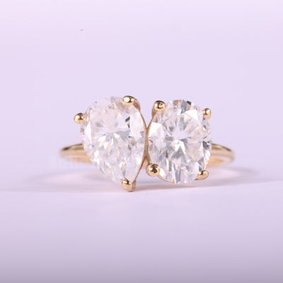 2.0CTW Oval & Pear Cut Toi Et Moi Moissanite Engagement Ring
