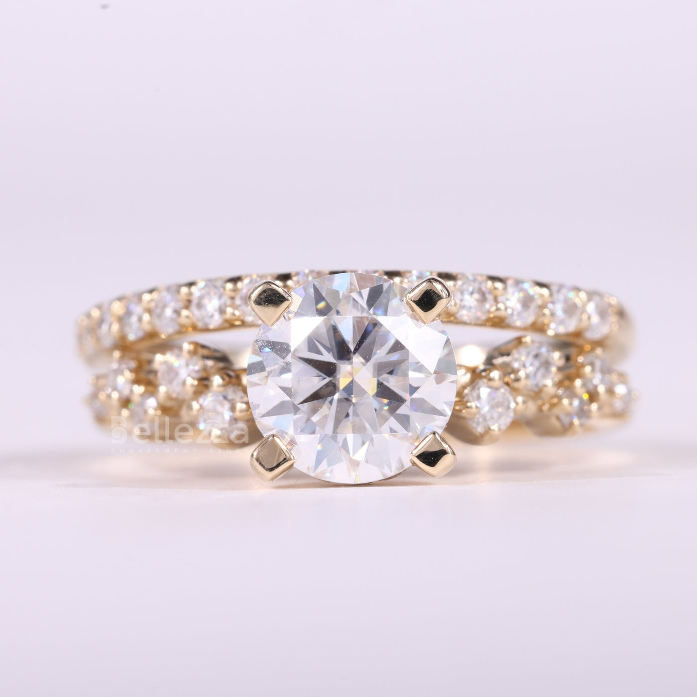 1.0CT Round Cut Cluster Diamond Moissanite Engagement Ring Set