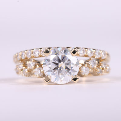 1.0CT Round Cut Cluster Diamond Moissanite Engagement Ring Set